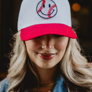 Baseball Happy Face Two-Toned Vintage Hat