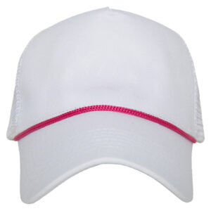 White Blank Trucker Hat with Pink Rope