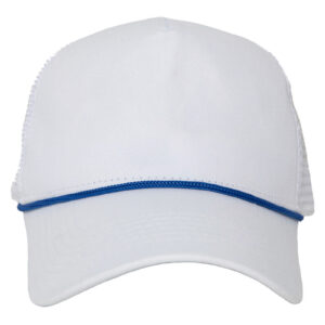 White Blank Trucker Hat with Blue Rope