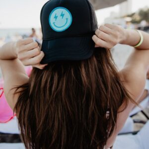 Turquoise Lightning Happy Face Trucker Hat