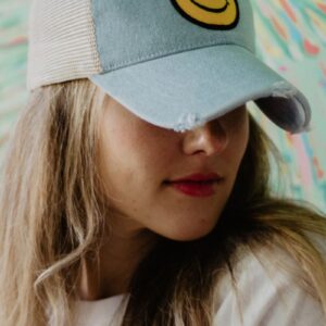 Yellow Happy Face Denim Trucker Hat