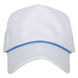 White Blank Trucker Hat with Light Blue Rope