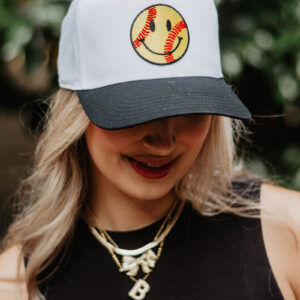 Softball Happy Face Two-Toned Vintage Hat for Women