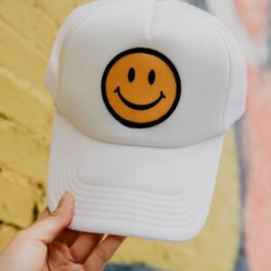 Happy Face Trucker Hat (All White)