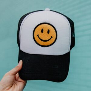 Happy Face Trucker Hat (Black and White)