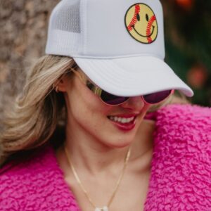 Softball Happy Face Patch Foam Trucker Hat