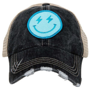 Turquoise Lightning Happy Face (Black/Tan) Trucker Hat