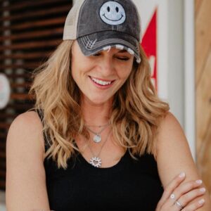 Light Blue Checkered Happy Face Trucker Hat